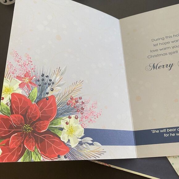 St Labre Indian School Poinsettia Floral Holiday Merry Christmas Greetings Card - Picture 3 of 8